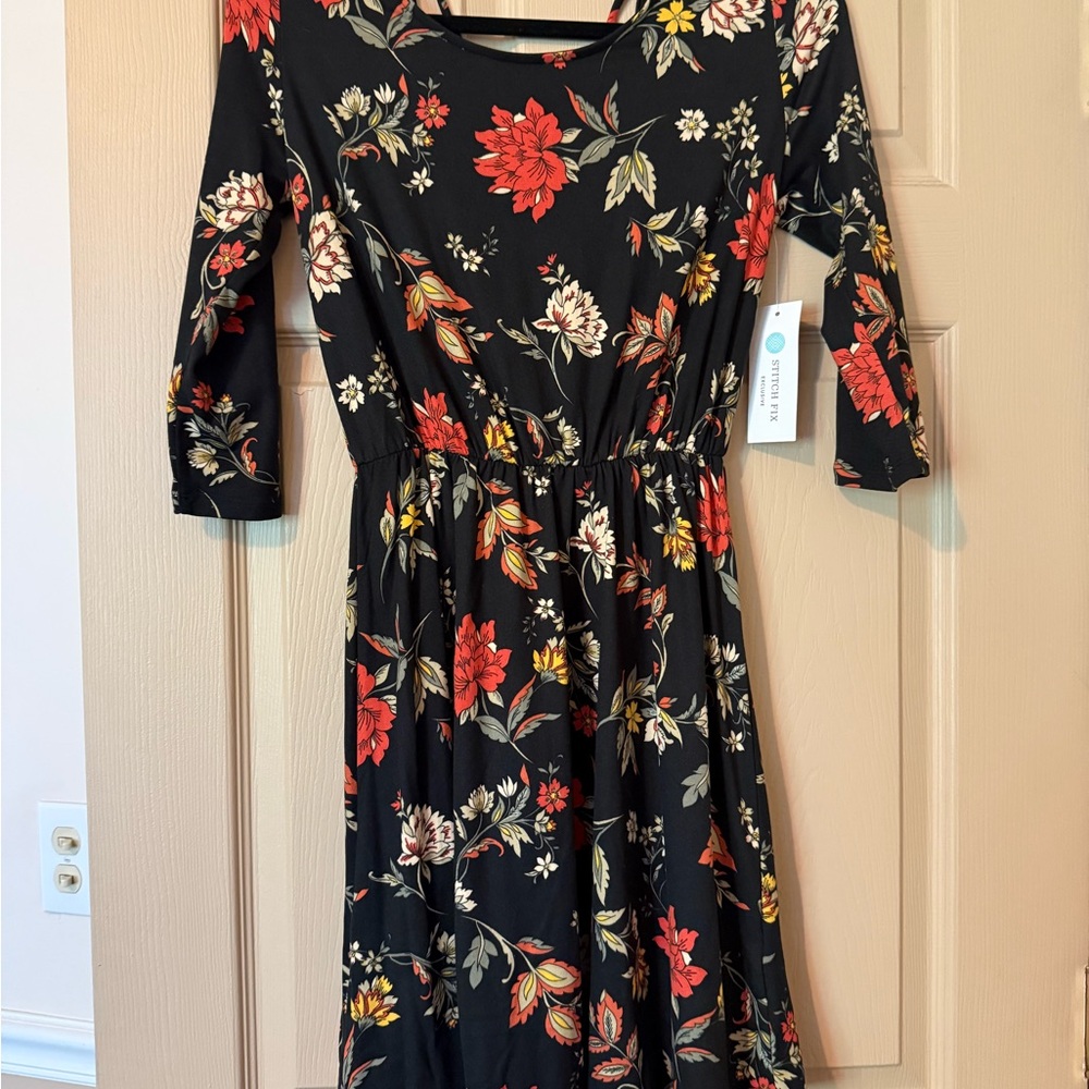 French Grey Red and Cream Fit and Flare Dress